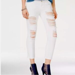 Guess White High Waist Slim Fit Distressed Crop Jeans 25"